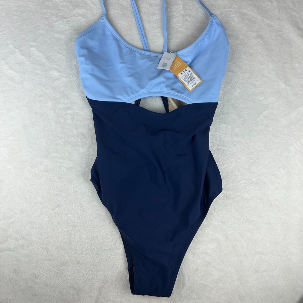 Kona Sol Sculpted Cut Out‎ One Piece Swimsuit Womens XL Blue Colorblock Lined